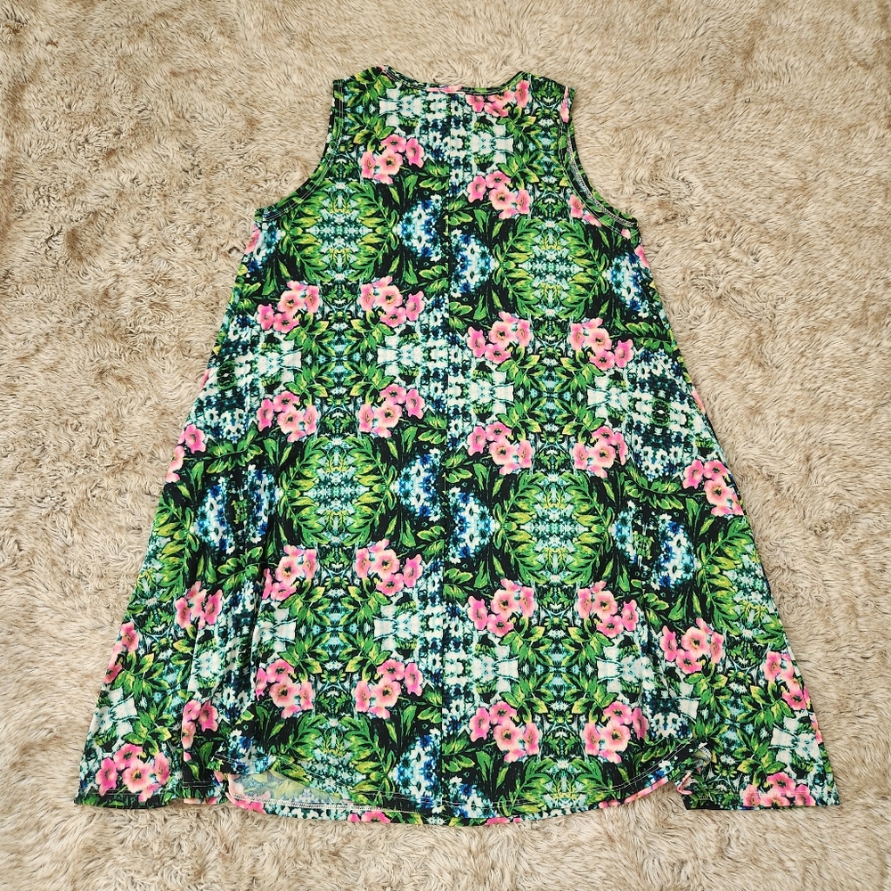 Honey & Lace California Apparel Sleeveless Tropical Floral Dress Women's Large - Picture 6 of 8